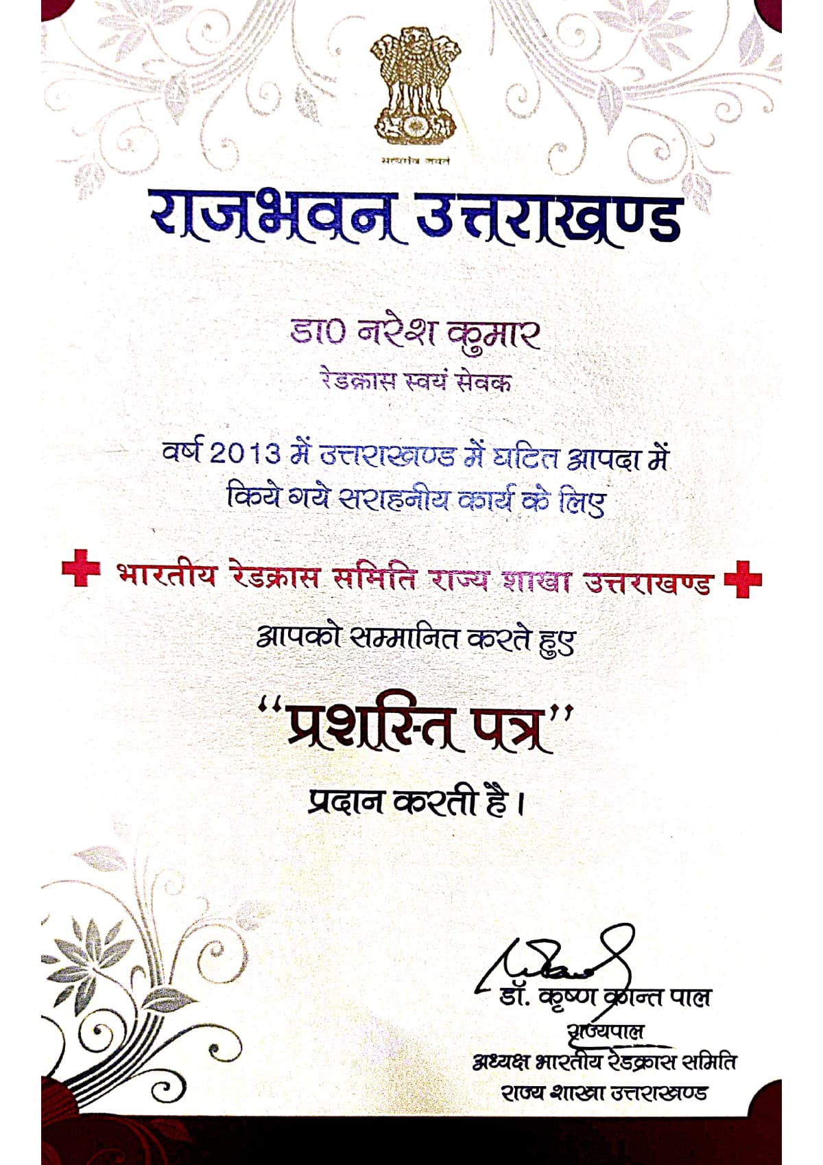 Disaster response certificate 2013